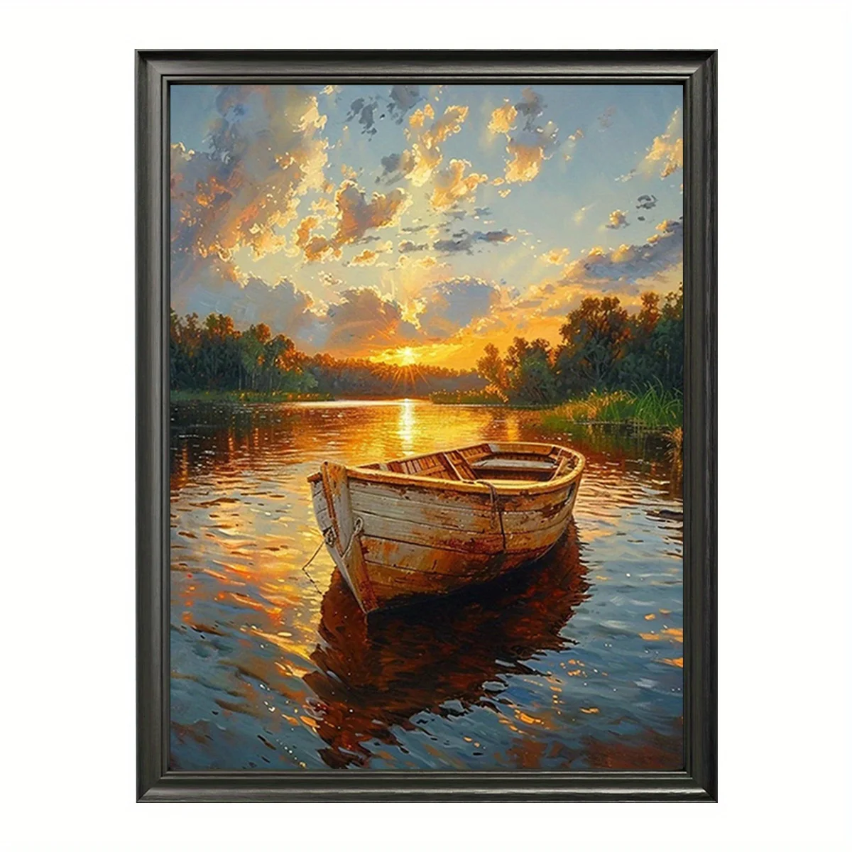 Serene Sunset Lake Boats Canvas Print Frameless Wall Decor Rustic Farmhouse Wall Home Bedroom Living Room Office Room Decoration