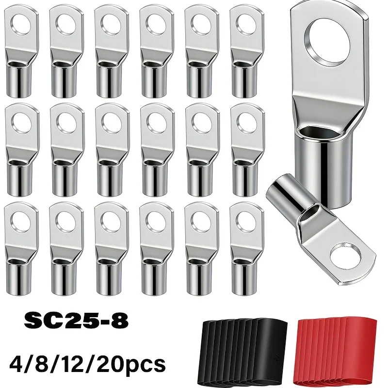 4/8/12/20PCS 6AWG-SC25-8 Tinned Copper Battery Terminals Heavy Duty, with 10 Pieces of 3:1 Weldable Heat Shrink Tubing.