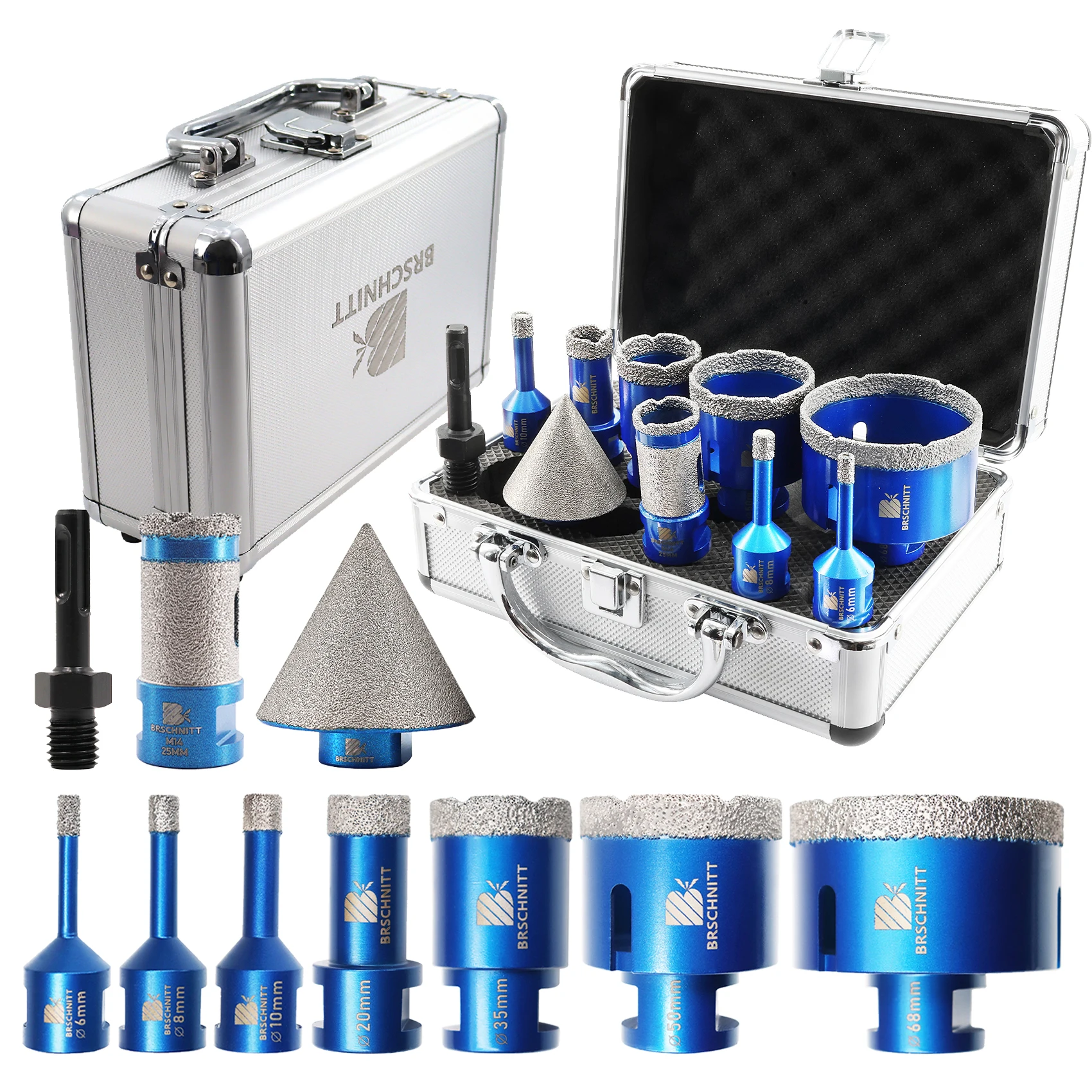 BRSCHNITT Kit de 10 forets diamantés avec filetage M14 pour la découpe de carreaux, le perçage de céramique, marbre, granit, scie cloche, foret à noyau