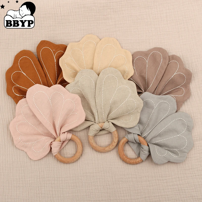 Soft Baby Wooden Hand Grasp Natural Wooden Rabbit Ears Newborn Teething Ring Bracelet Rattle Sensory Chewing Appease Home
