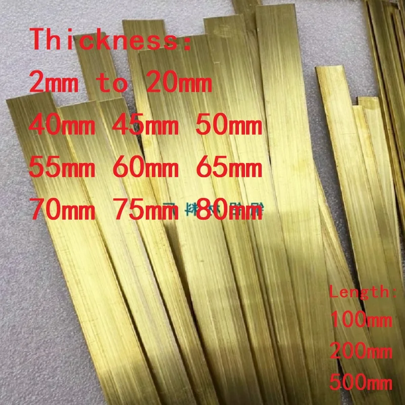 1PC Brass Plate Bar Strip Brass Flat Sheet Thicknesses 2mm to 20 40mm 45mm 50mm 55mm 60mm 65mm 70mm 75 80mm Length 100 200 500mm