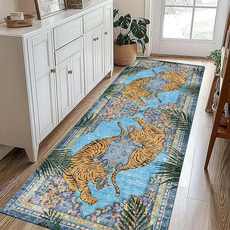 Runner Rug Non-slip Machine Washable Easily Foldable Floor Mat Green Tiger Plant Print Carpet Long Strip Home Decor Mats Ковер
