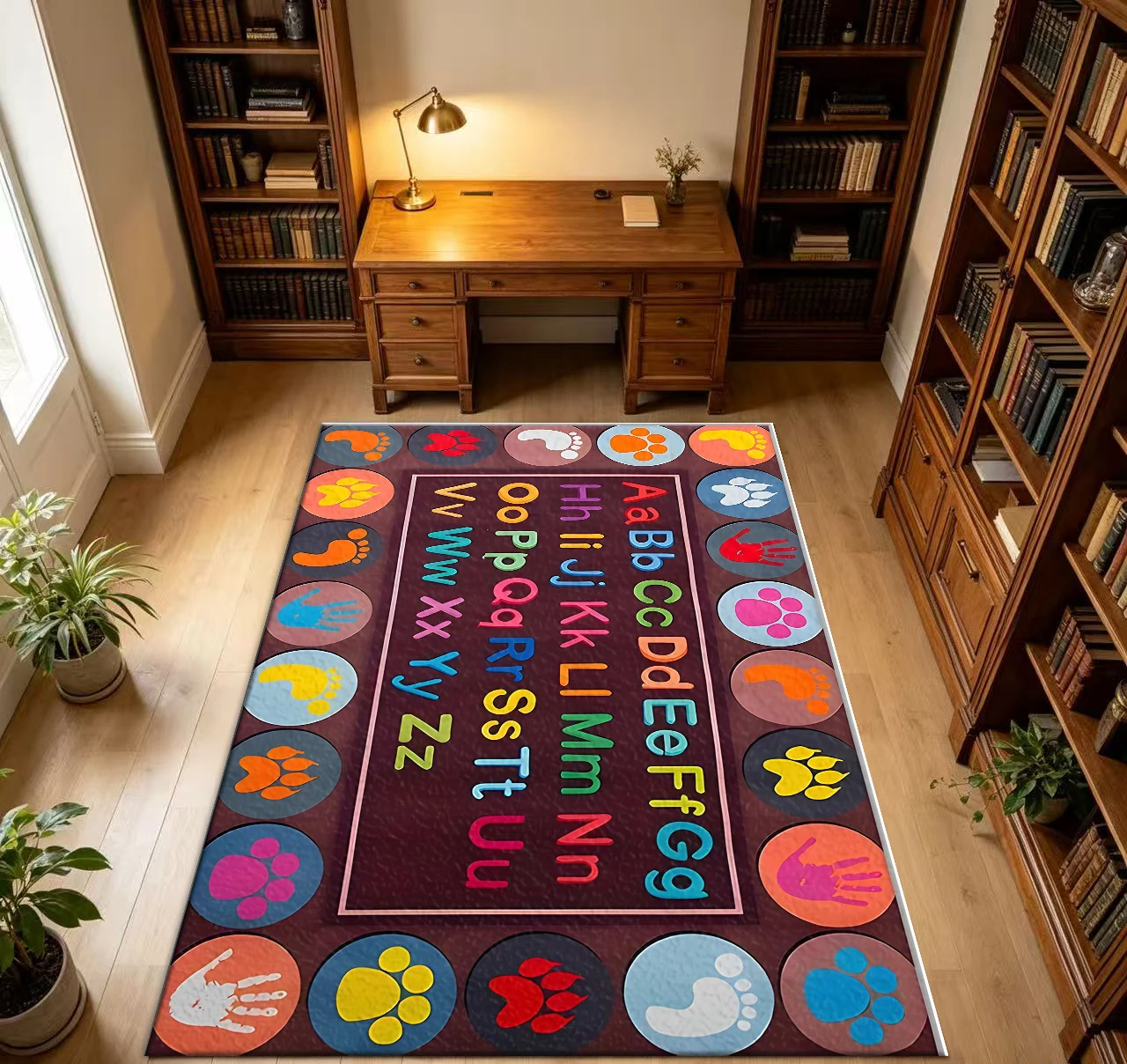 Colorful Children's Alphabet Handprint and Footprint Educational Non-Slip Carpet Playroom Mat