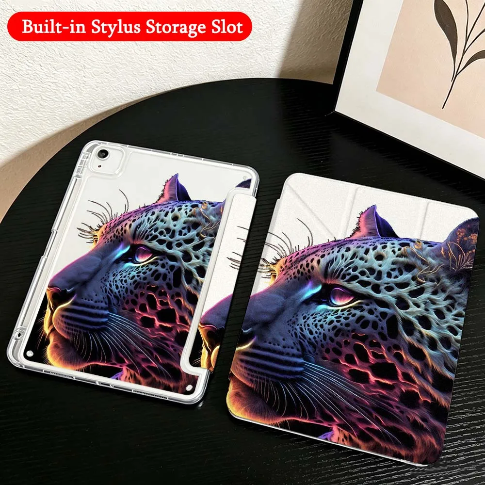 Panther Leopard Head Case For iPad Mini Pro Air 5 6 7 8 9 10th 11th 11 9.7 10.9 13 inch Transparent Y-Shaped Folding Tablet