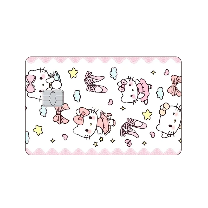 Anime Cartoon Sanrios PVC Credit Debit Bank Card Kawaii Hello Kitty Doll Bus Card Star Laser Film Skin Sticker No Fade Tape Toys