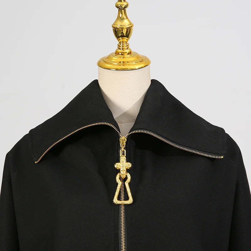 KBQ Giacca ampia con cerniera impiombata solida per donna Risvolto Manica lunga Design ampio Giacche casual Femsle Moda estiva Nuovi vestiti