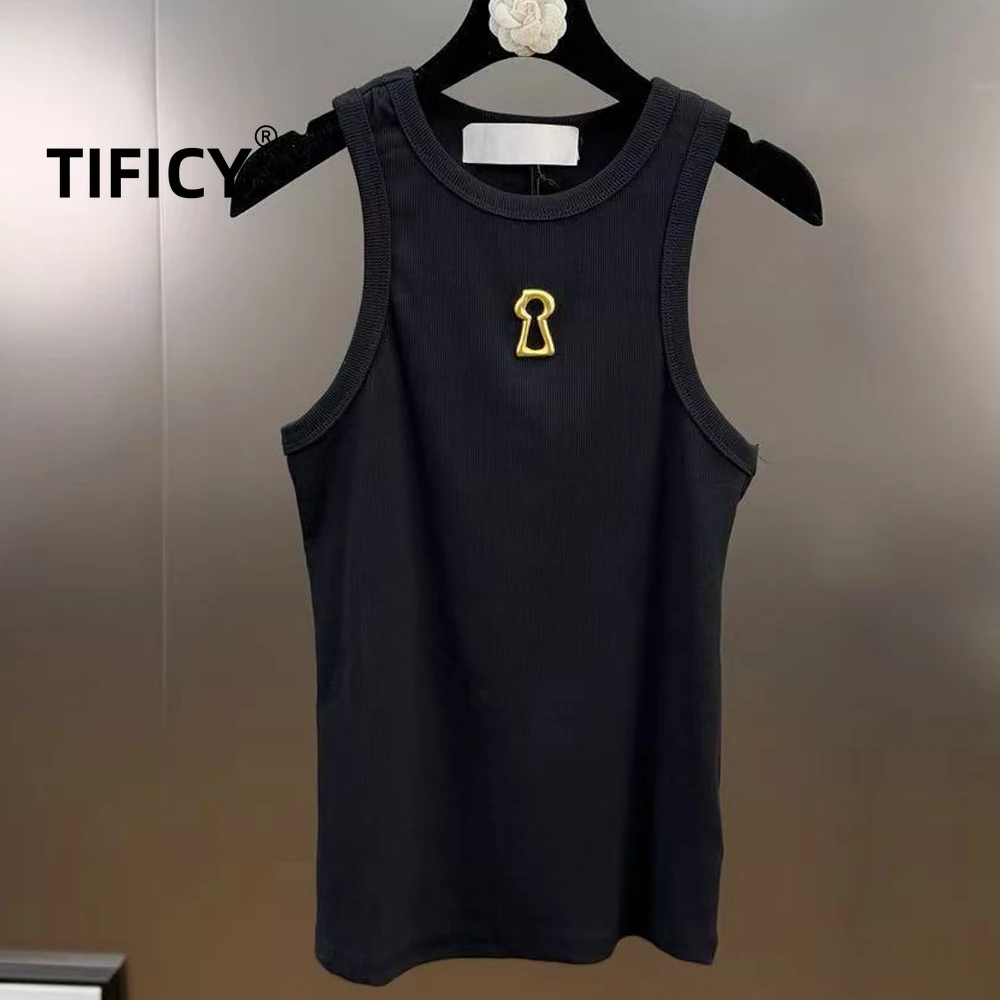 

Хлопковые облегающие универсальные майки, топ-бретелька, женский топ без рукавов с круглым вырезом, металлическая декоративная нить, ранняя весна и лето