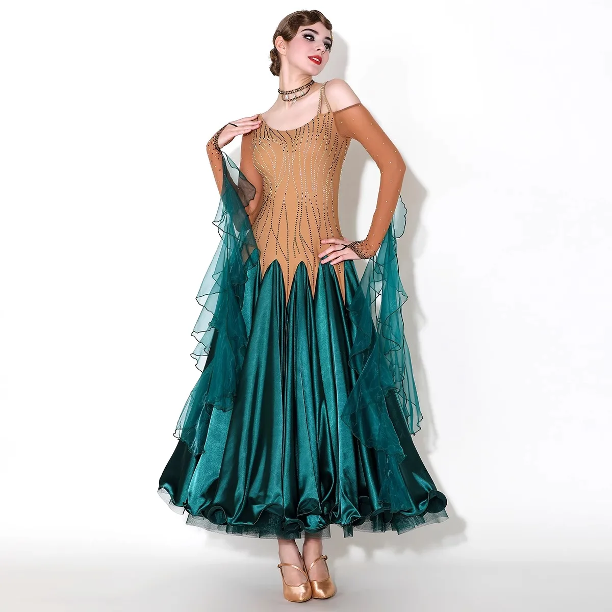 Moderne Dansjurk Voor Vrouwen Lange Mouwen Rumba Ballroom Wals Prestaties Competitie Kleding Rok Sociale Dansjurken