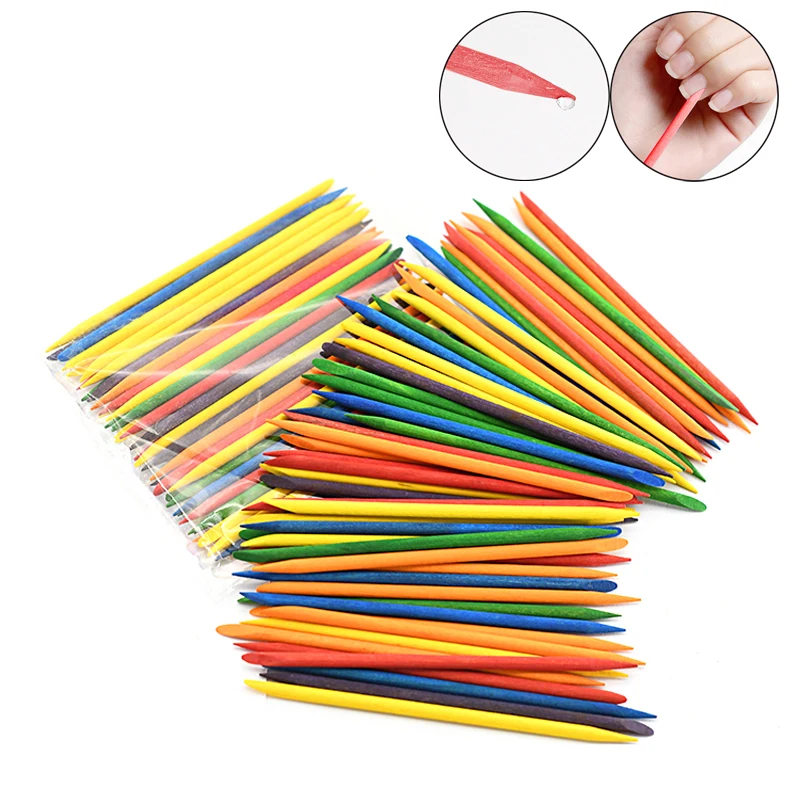 

500 Pcs Coloful Orange Wood Stick 115mm/75mm Double End Nail Art Wooden Cuticle Pusher Remover Nail Treatment DIY Manicure Tools