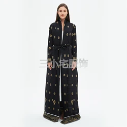 YUDX Miyake Long Sleeve Printed Dress Windbreak Women 2024 Winter New Original Designer Abayas Turndown Collar Belted Coats