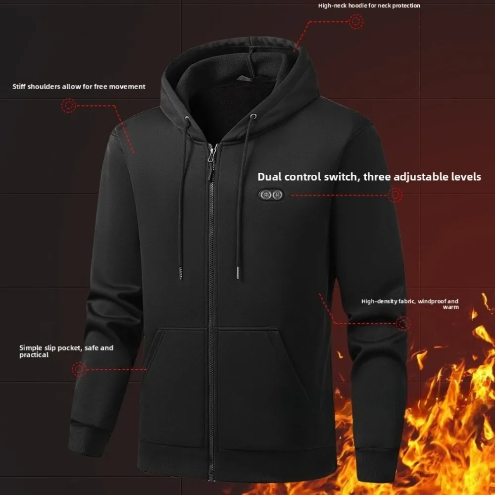 2025 جديد الشتاء ساخنة هوديي الرجال في الهواء الطلق صوف مبطن USB سترة التدفئة تسخين كهربائيا ملابس خارجية دراجة نارية الشارع والعتاد