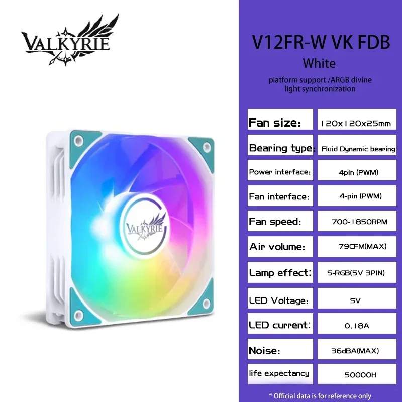 Valkyre-ventilador de refrigeración V12F para ordenador, Enfriador de carcasa de 120mm para Pc, Gamer, CPU, ARGB, 4 pines, PWM