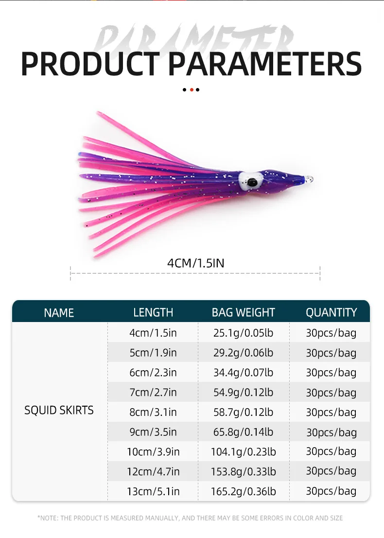 ShareShark 30 Stück/Beutel 20 Gemischte Farben Leuchtende Tintenfisch-Angelköder Weicher Gummi-Oktopus-Rockköder für Seebarsch Thunfisch Karpfen – Detail 2