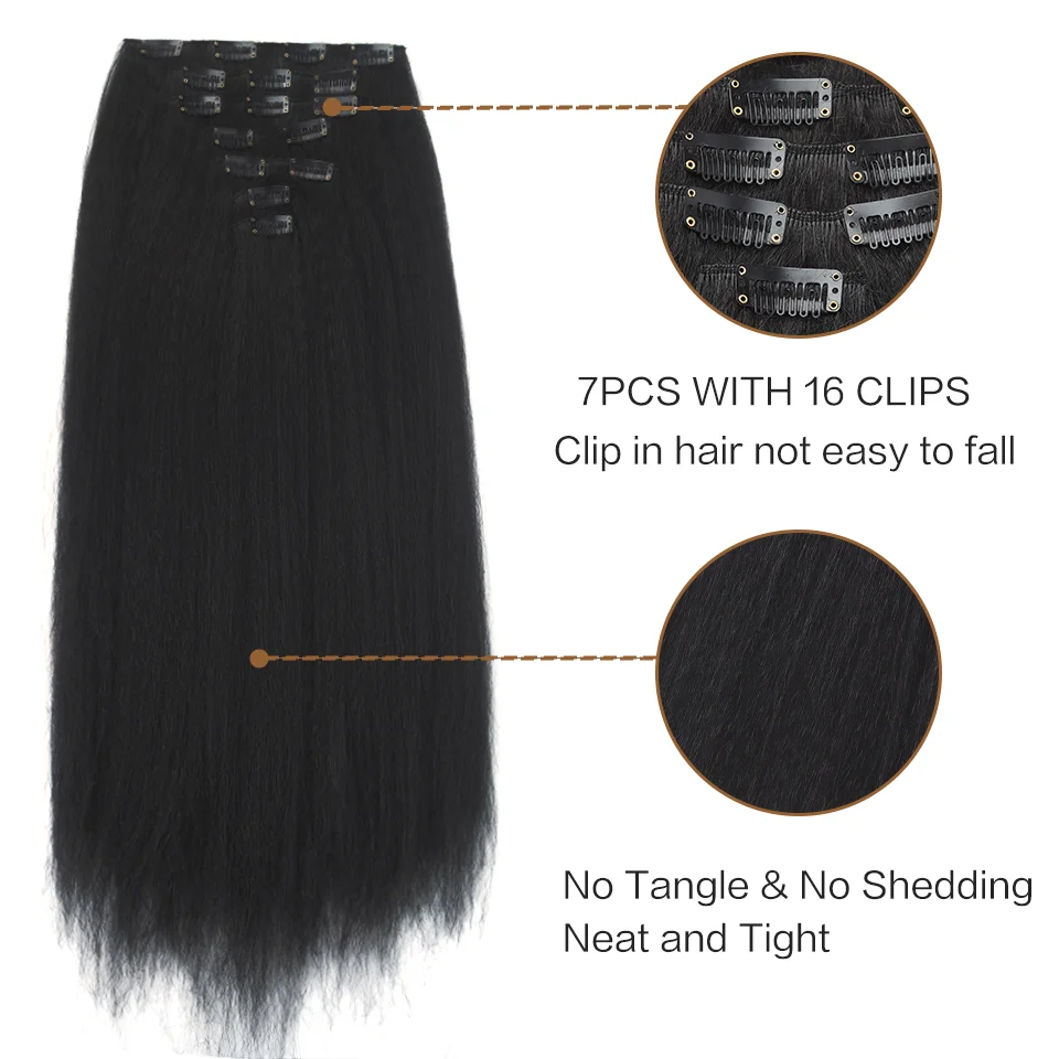 LUPU 7 PCS Synthetic Clip in Hair Extensions YAKI Straight Extensions for Black Women Long Layered Hair Extensions for Daily Use