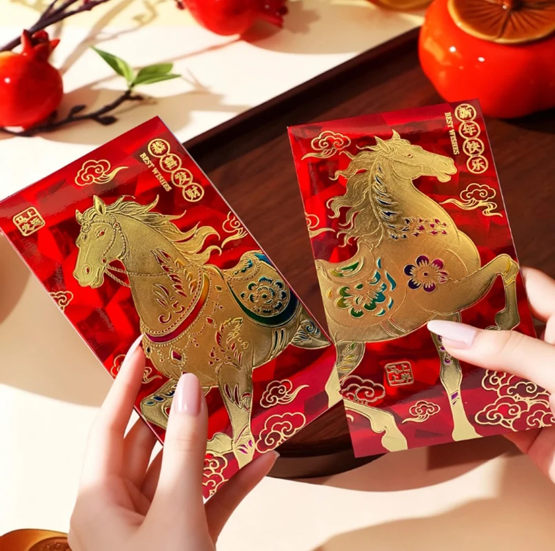 6 Pcs Creative Bronzing Red Envelope 2026 Thicked New Year's Lucky Money Bag Spring Festival Hongbao Birthday Lucky Money Pouch