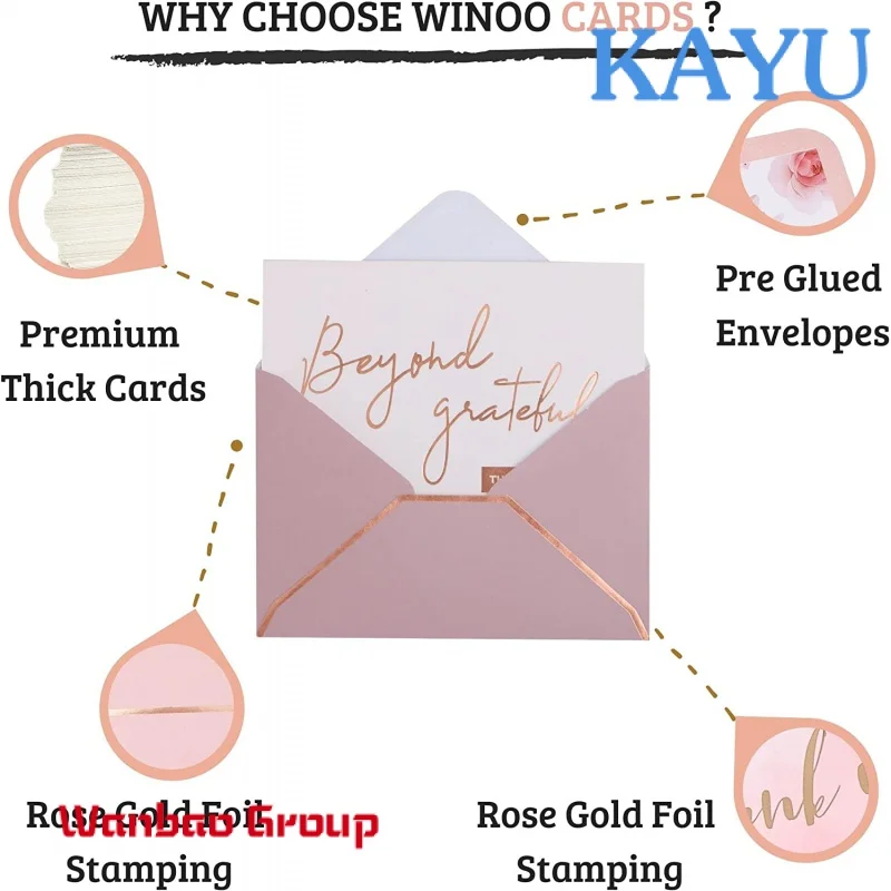 Obrigado cartões com envelopes, além de cartões Grternal, ouro rosa, 4x6 polegadas