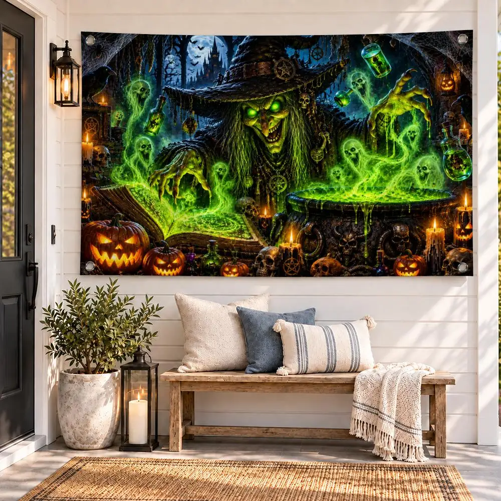 Halloween Magic Cauldron Flags Soft Durable Tapestry Skin-friendly For Outdoor Party Home Living Room Bar Bedroom Decoration