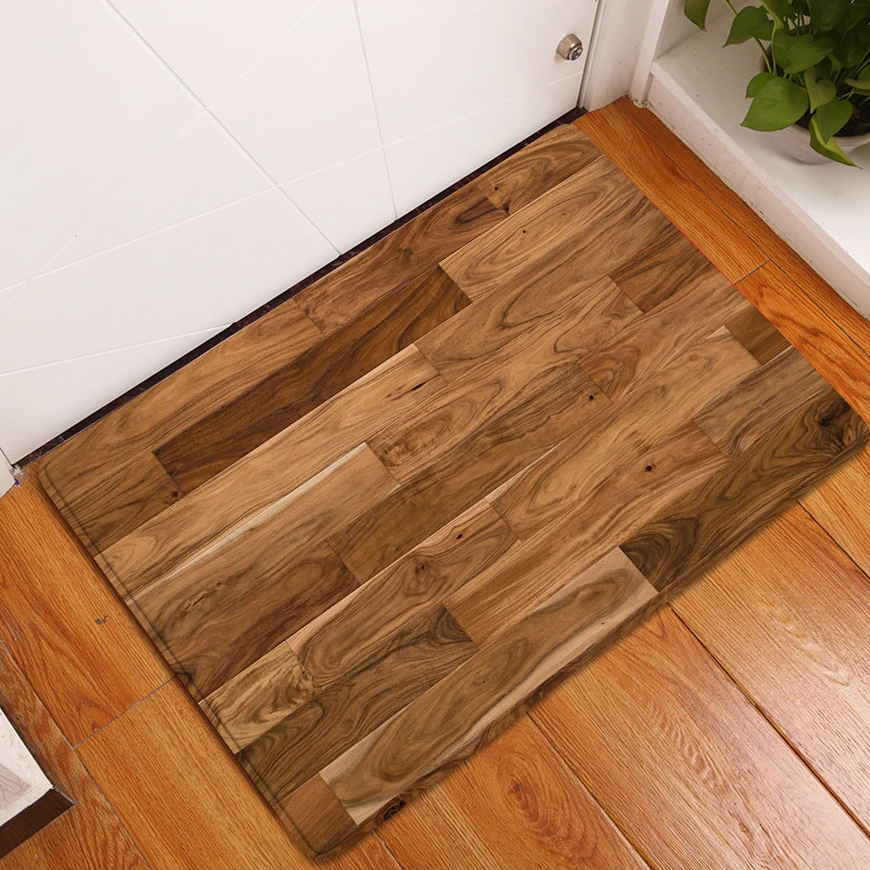 Retro Wood Plank Bathroom Mat Old Brown Striped Texture Geometric Non-Slip Rug Flannel Floor Decor Bath Kitchen Entrance Carpets