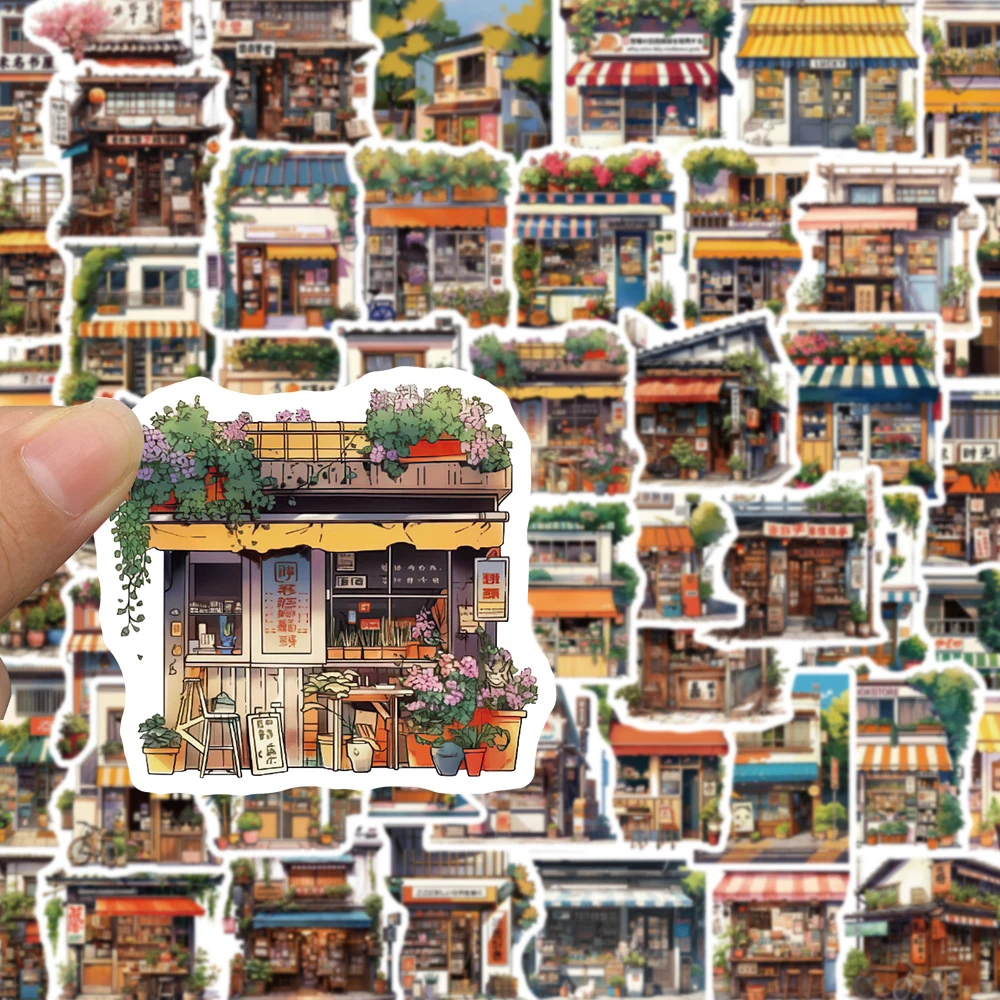 

10/30/55pcs Vintage Japanese Convenience Store Anime Stickers Cartoon Street Side Shop Decals Water Bottle Luggage Phone Sticker