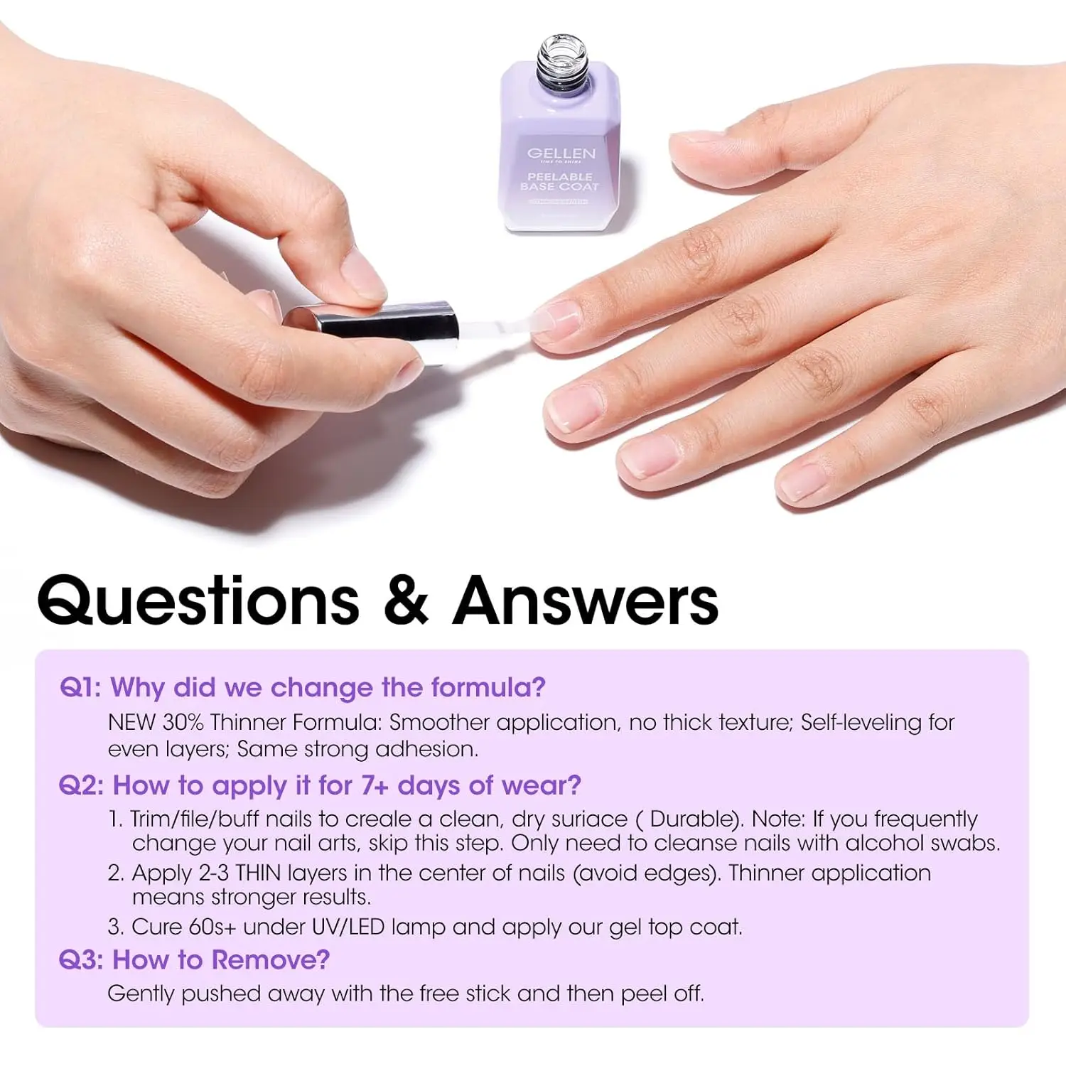 GELLEN مسمار سحر مجموعة 18 مللي تقشر هلام قاعدة معطف فوقي 2 قطعة قاعدة قابلة للتقشير هلام دون تمرغ واضح طلاء الأظافر DIY المنزل