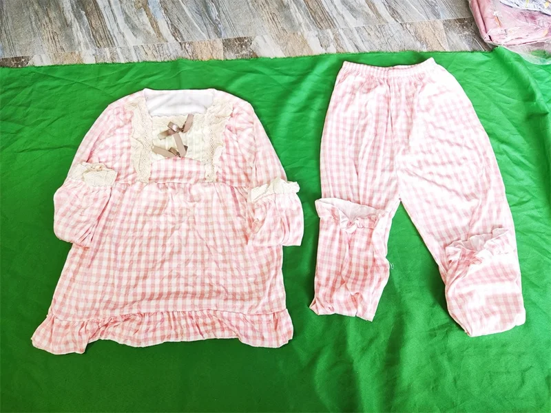 Women's Pajama Set - Sexy Bow Sleepwear, Lace Trim, Cute Pyjamas, Plus Size Comfort, Sweet Princess Style, Cozy Plaid Design