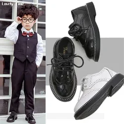 Boys Hollow Out Shoes Leather for Kids Party Wedding Dance Shoes Dress School Toddler Fashion Children Shoe Flat Black Brown