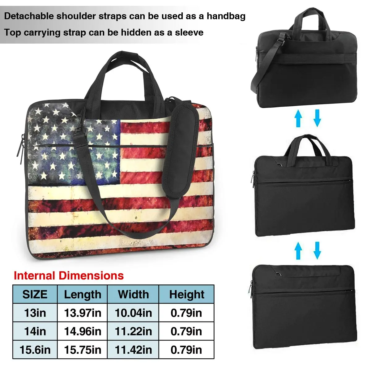 Vintage American Flag Laptop Bag Shockproof Case Computer Bag 13 14 15.6 Inch Crossbody Notebook Pouch For Macbook Pro Air