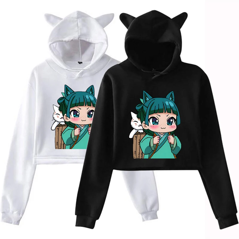 New Fashion Women Girl Cat Ear Casual Tops Funny Anime The Apothecary Diaries Printed Long Sleeve Loose Short Pullover Hoodies