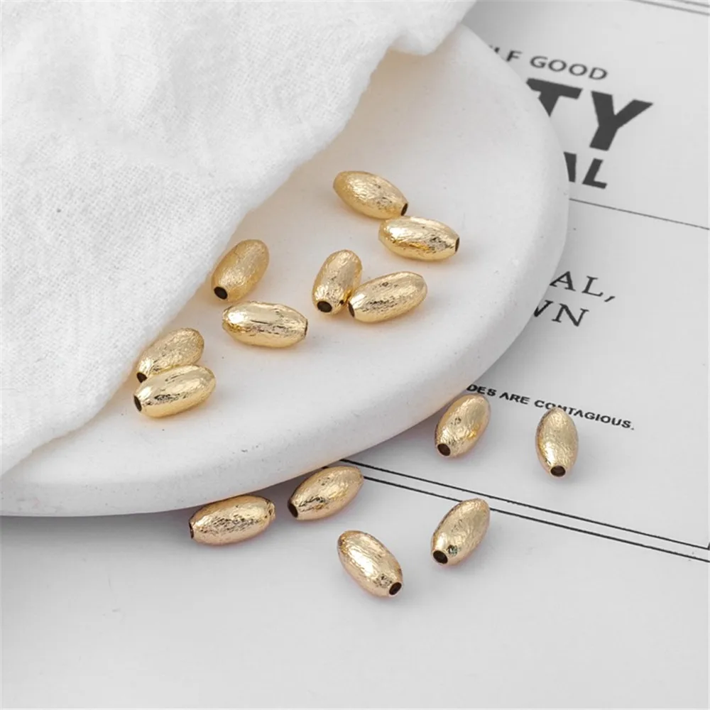 50pcs 14K Frosted Brushed Millet Beads, Loose Beads, DIY Jewelry Material, Light Gold Color Preservation, 4x8mm Teeth