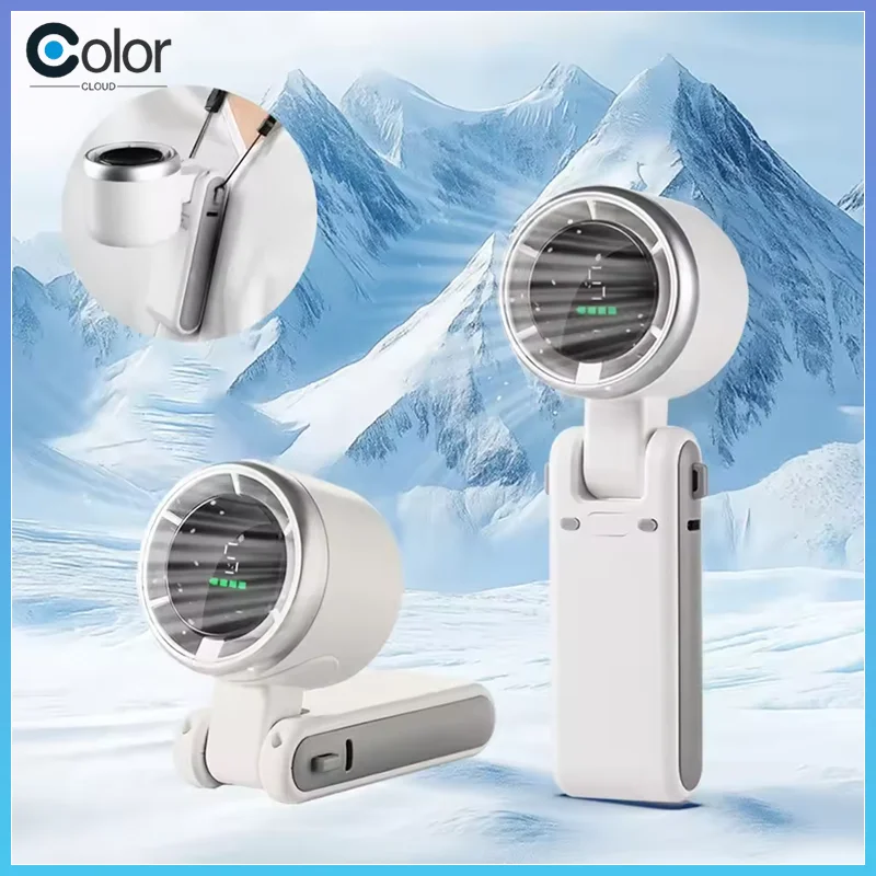 

Универсальный складной безлопастной ручной вентилятор с креплением на шею, турбо-режим, высокая скорость, миниатюрный, перезаряжаемый, с цифровым дисплеем, для путешествий и поездок на работу