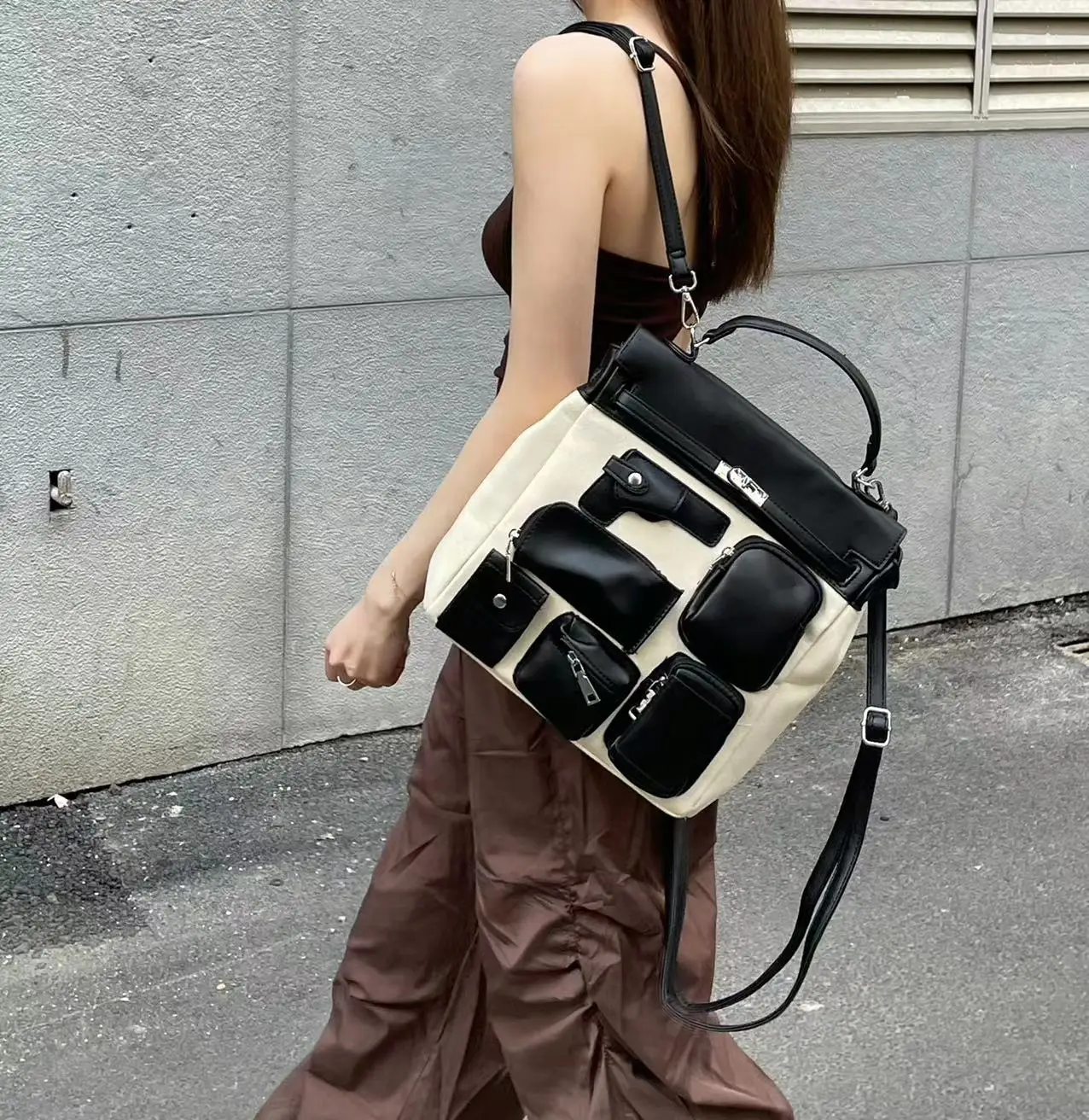 YMBHZ Punk Motorcycle Unisex Canvas Backpack Student Bookbag Briefcase Handheld Diagonal Shoulder Bag Soft Handle Casual Bag
