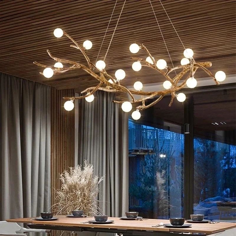 Retro LED Chandeliers Lighting Fixtures Living Room Bedroom Study  Tree Branch Art Brown Antique Decor Hanging Pendant Light