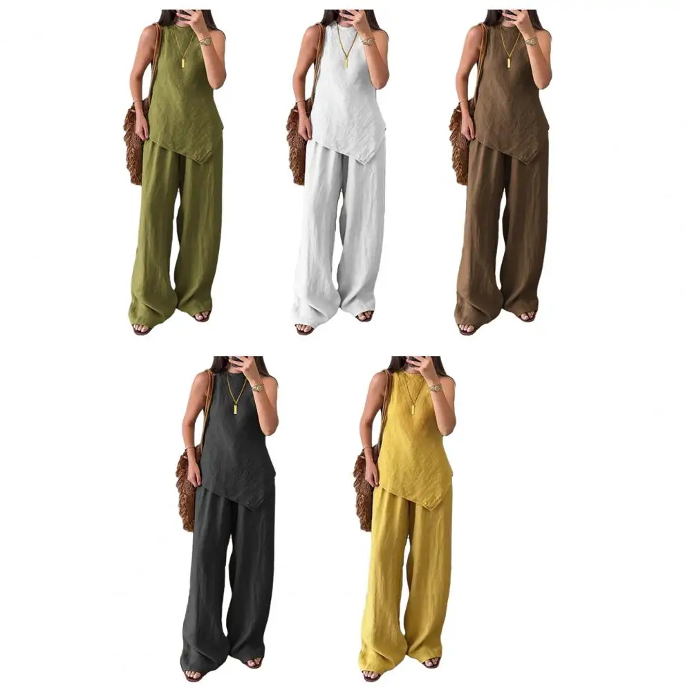 

2025 Summer New Irregular Women's Fashion Cotton Linen Suit Short Sleeves 2-Piece Set European American Line Color CrossBorder