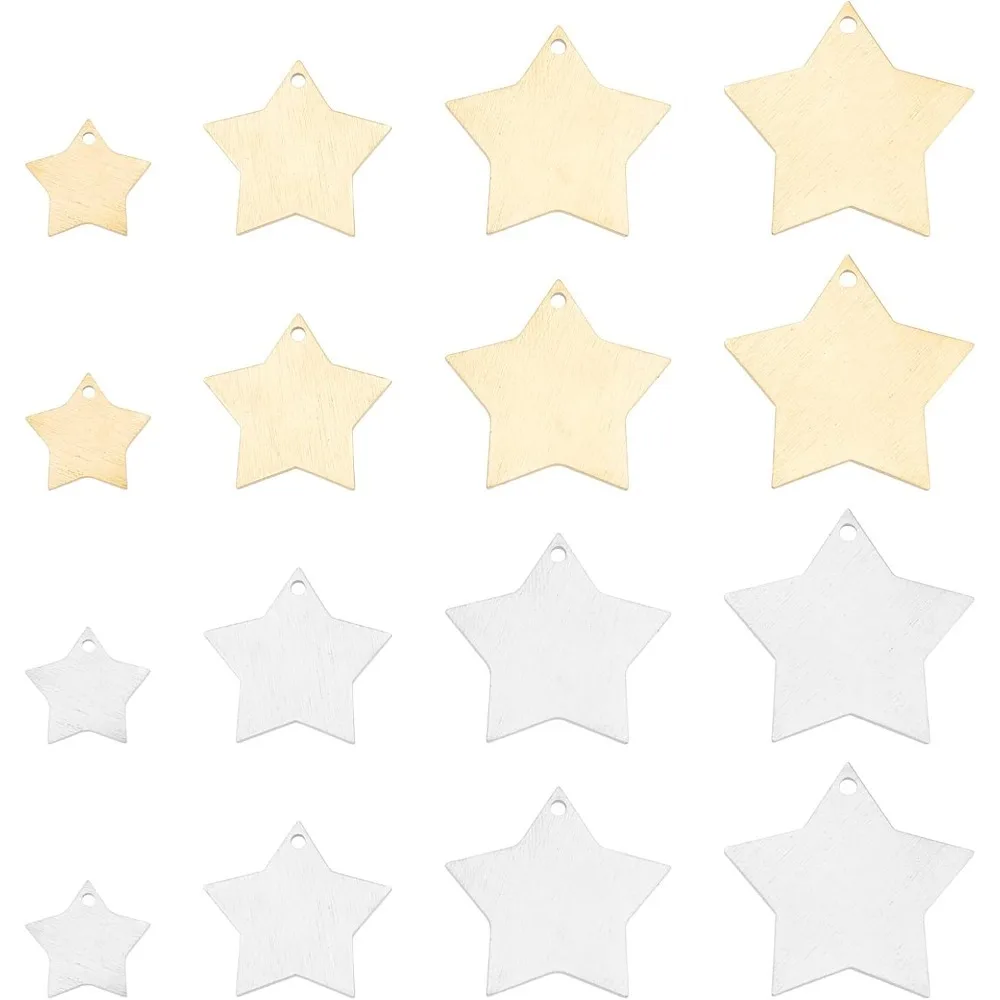 16Pcs 4 Sizes 2 Colors Stainless Steel Star Pendants Star Style Stamping Blank Tag Hypoallergenic Star Charm