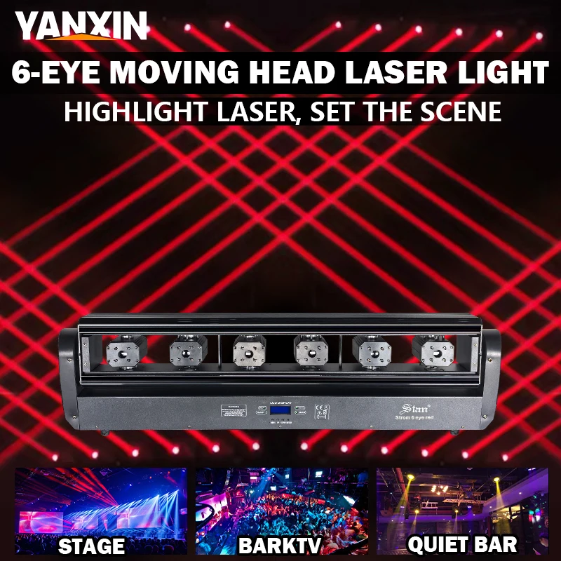

500W RGB 6-Eye Moving Head Laser Light DMX512 Sound Activated Auto RED BLUE GERRN Beam Stage Light for Nightclub Bar Disco Party
