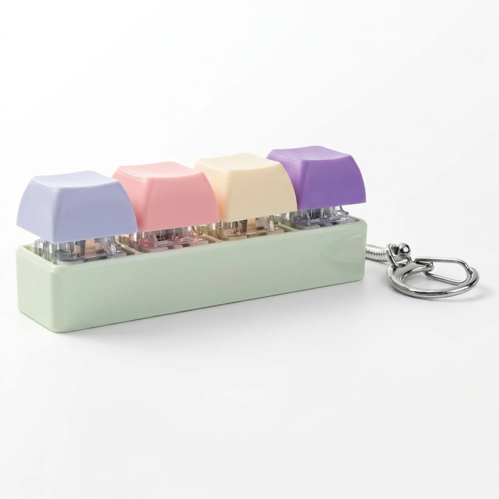 Silicone Stress Relief Keychain with Four Buttons for Anxiety Reduction and Relaxation