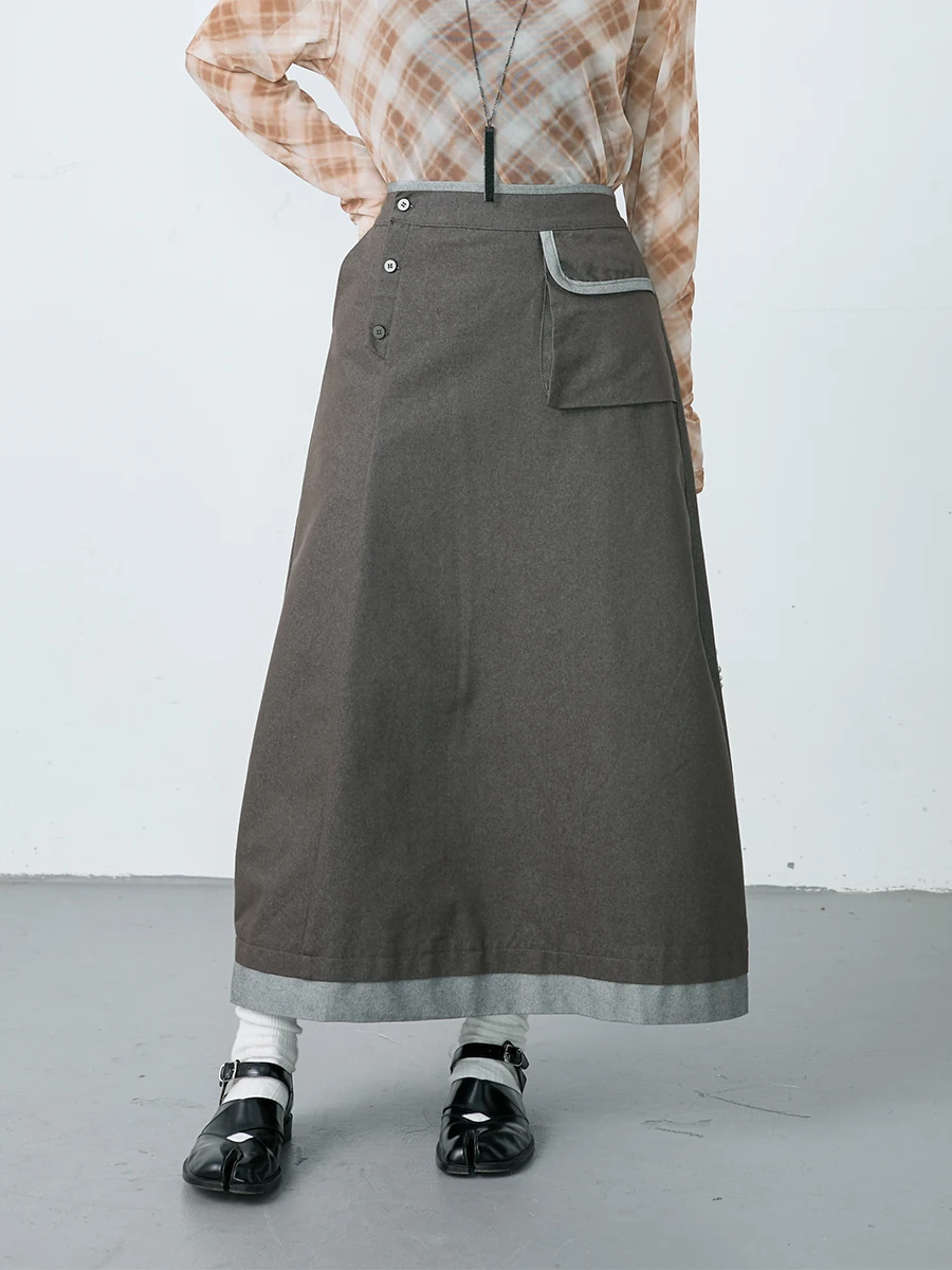 

Джинсовая юбка Inkday в японском ретро-стиле с эластичным поясом, скрывающая бедра, приталенная, А-силуэт, весна