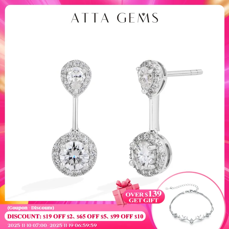 

ATTAGEMS DVVS1 Brilliant Moissanite Drop Earring for Women Girl S925 Sterling Silver Engagement Wedding Stud Jewelry Test Passed