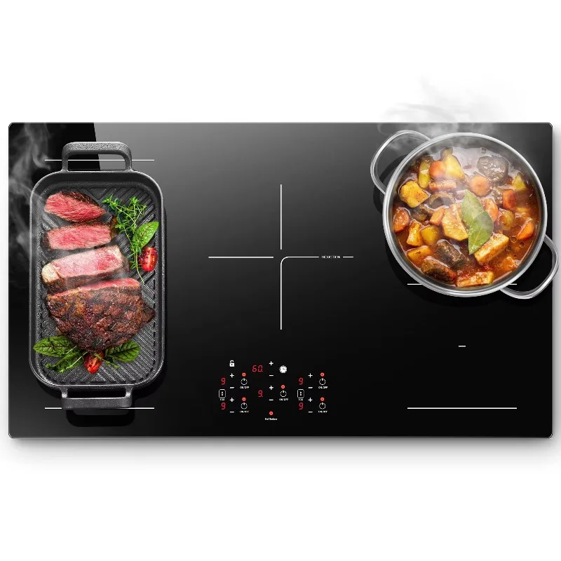 Airo 36 Inch Built-in  Electric Induction Cooktop 5 Burners, 10800W,Booster, Timer, Child Lock, Sensor Touch Control,No Plug