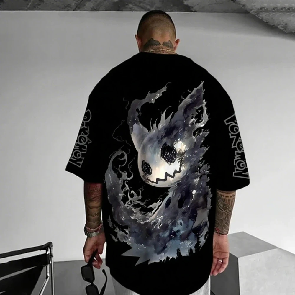 

Футболка с аниме «Покемон игра Mimikyu», новинка лета 2024, мужская и женская уличная свободная повседневная детская одежда для родителей и детей, топ