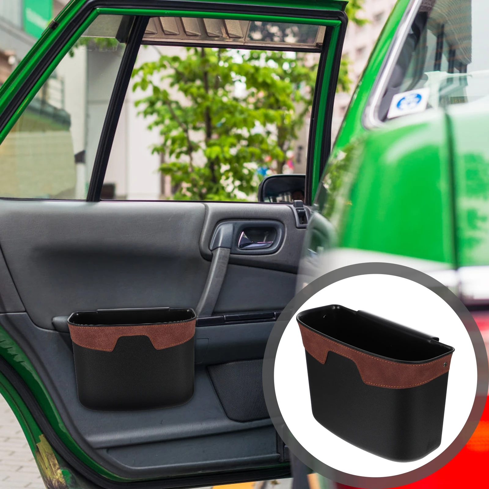 

Trash Can Hanging Waste Bin for Car Back Seat Brown Suede Easy Clean Durable Plastic Home Automobile Garbage Bucket Storage
