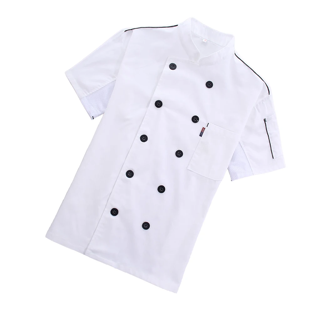 Abrigo Chaqueta de cocinero de manga corta Ropa de uniforme de moda Blanco XL