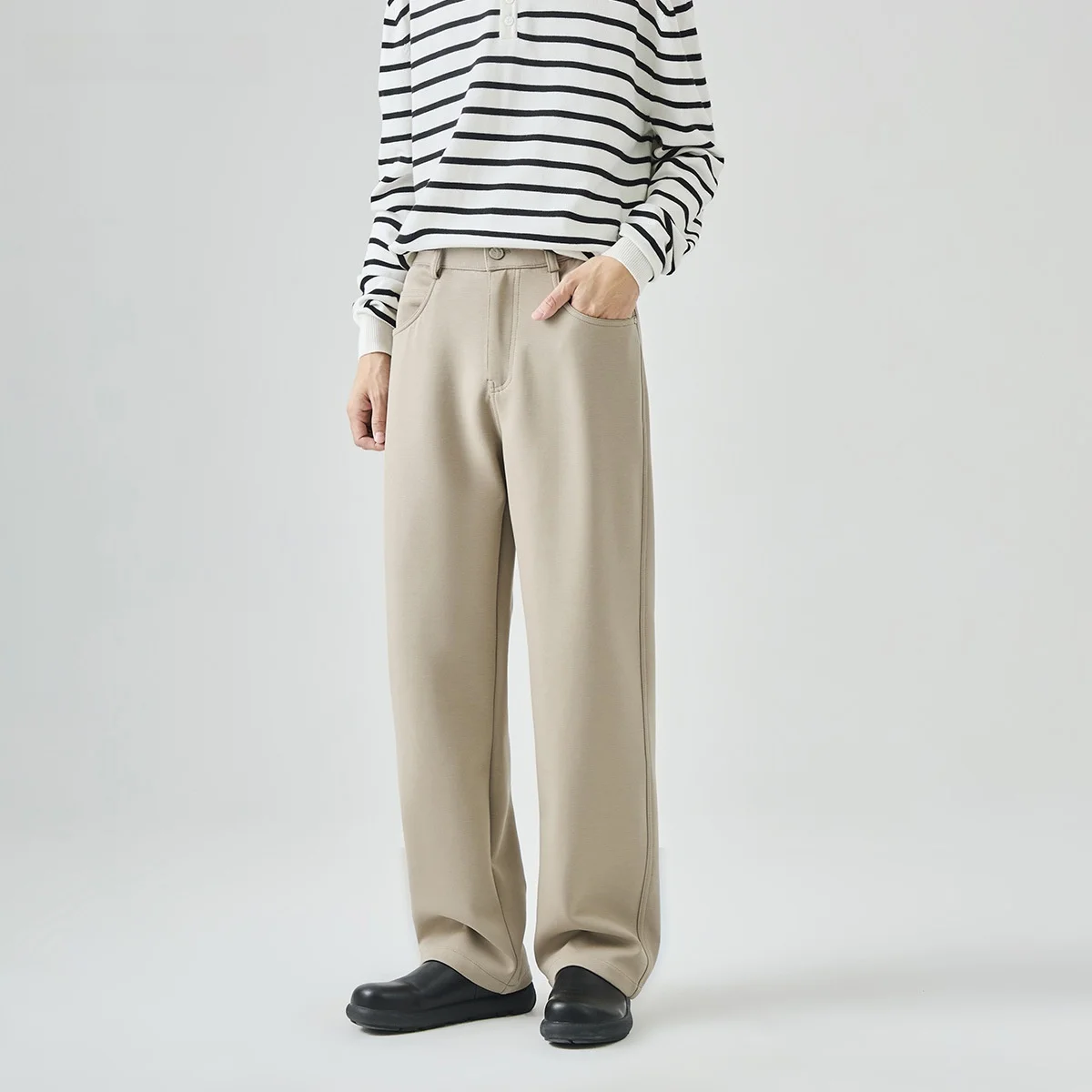 

Busin Casual Loose Fit Men's Pants Straight Leg Drapey Elastic Long Trousers Autumn High-End Feel Versatile Straight Tube