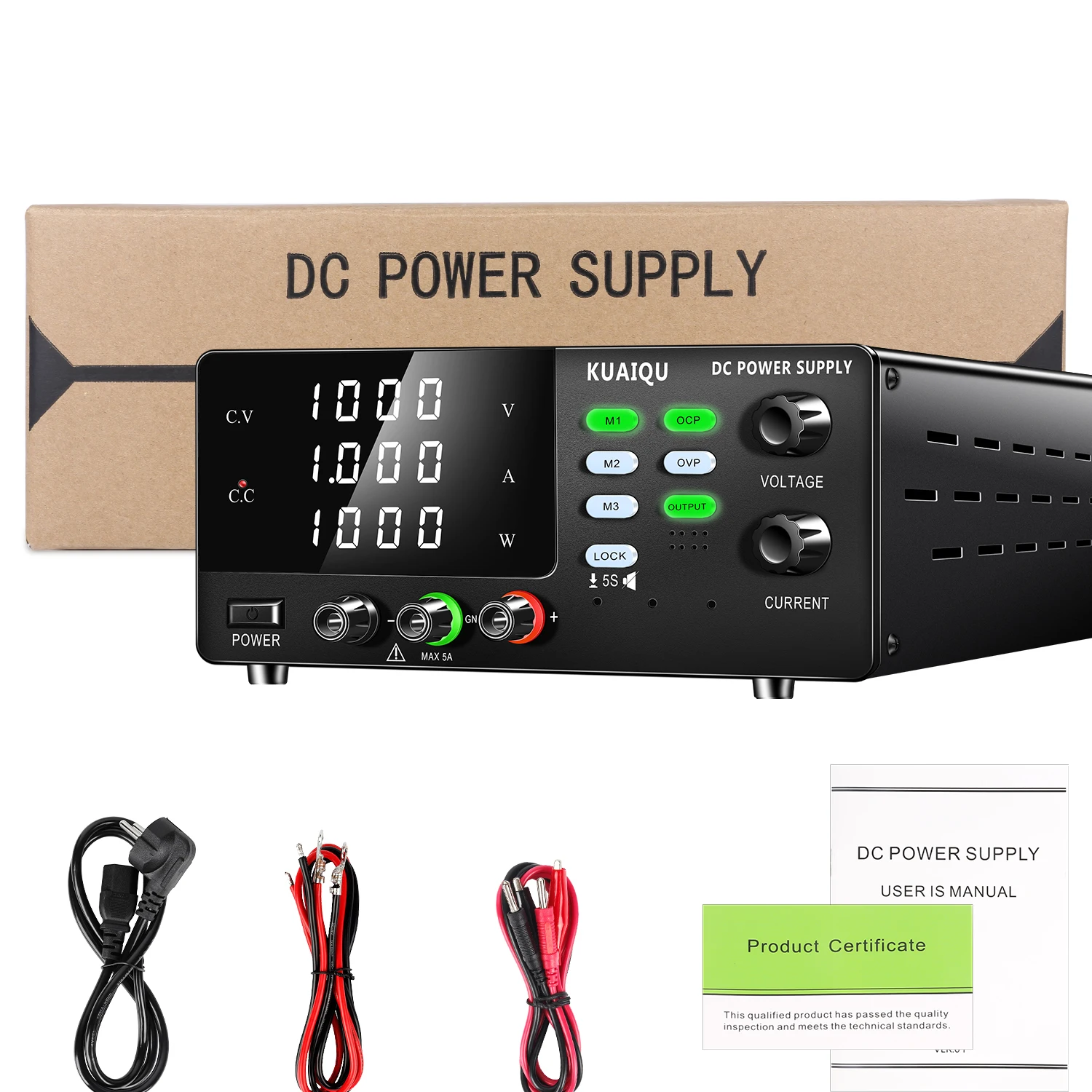 KUAIQU Adjustable High Voltage DC Power Supply 1000V 1A with OCP OVP RS232 USB Interface for Electronic Devices Repair