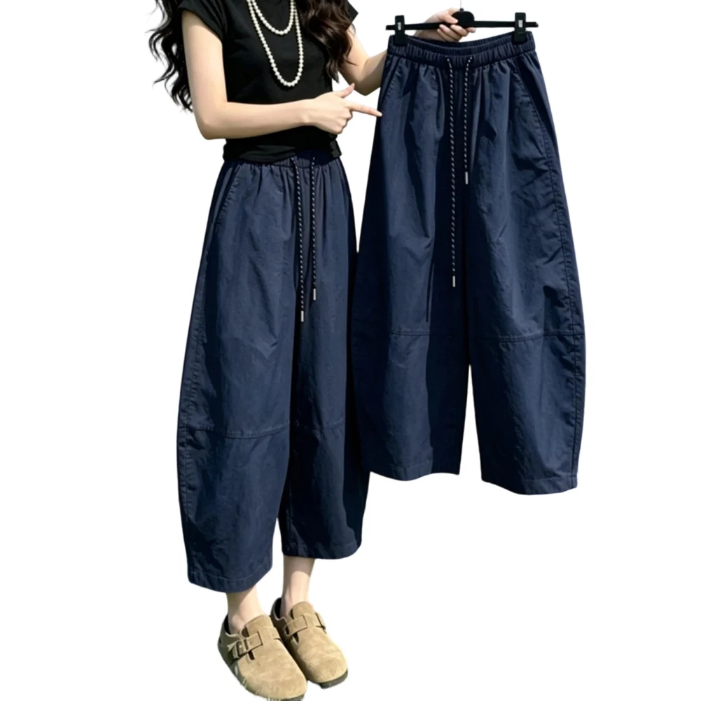 Women Casual Sweatpants for retro Style Loose Wide Leg Pants with Adjustable Drawstring Elastic Waistband Green Blue Red Beige