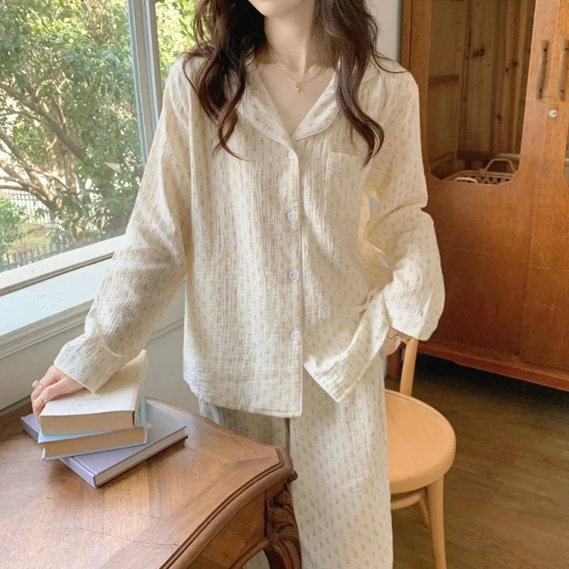 

Women's Pajamas New Autumn Spring Long Sleeve Soft Sleepwear Set Striped cartoon pyjama Woman Home Nightwear Set Cardigan