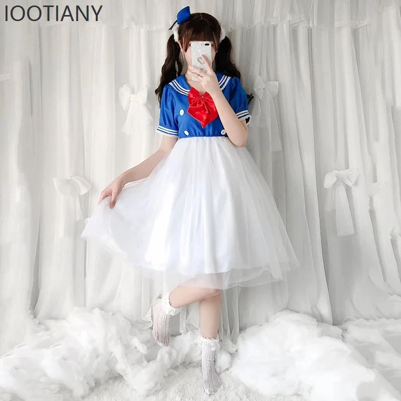

3;c,5\h;7/CosplayHalloween Costume Adult Women's Show Cartoon Animal Navy Neck Mesh Dress Holiday Party Event Duck Role'5,h'7\f/