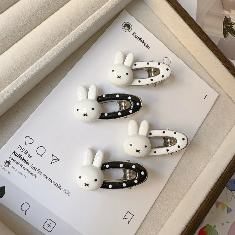 

New Kawaii Miffy Light Luxury Cute Girl Hairpin Hollow Dot Clip Japanese Hairpin High Beauty Sweet Headpiece Girl Gift