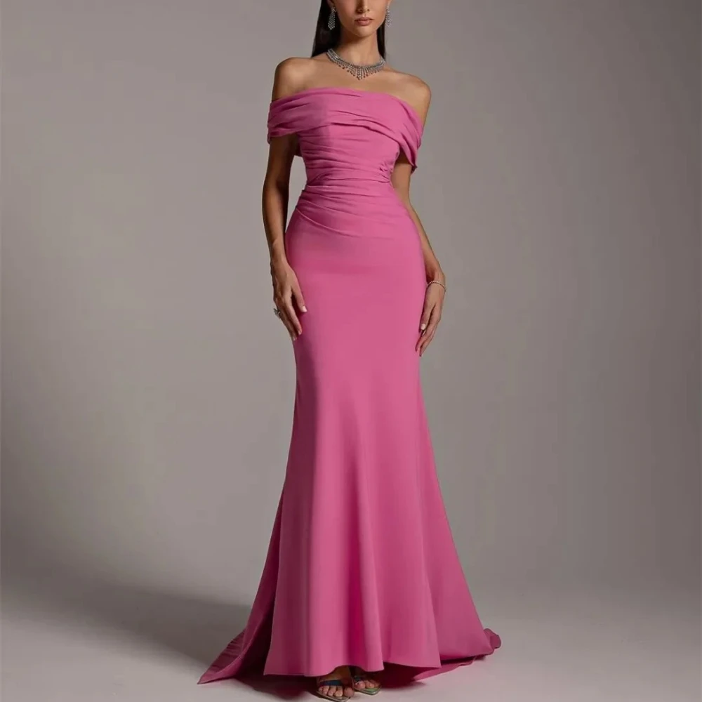 

Off The Shoulder Evening Dress for Women Mermaid Floor Length Jersey Evening Gowns Backless Long Party Dresses Customized