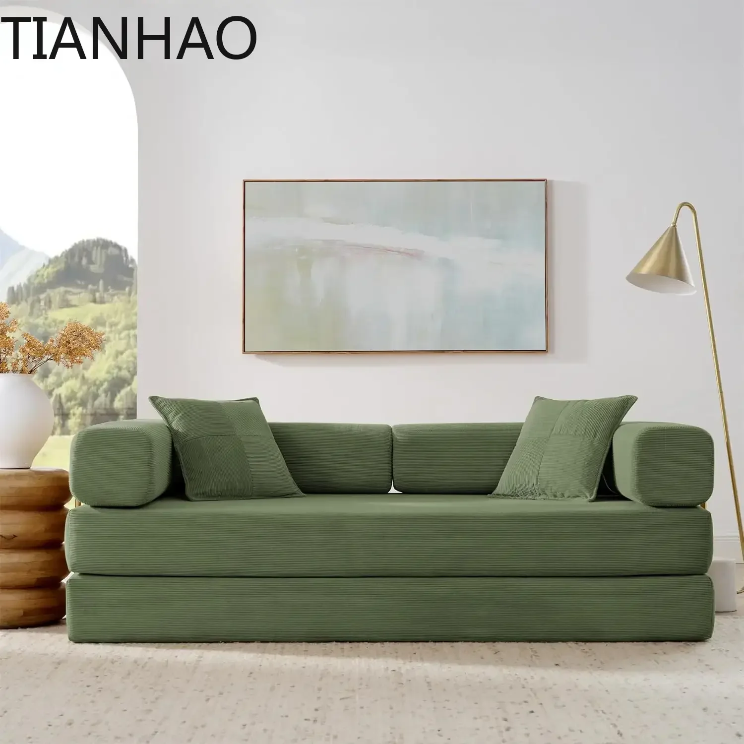 4-in-1 Folding Convertible Sofa Bed, 78 Inch Oversized Corduroy Upholstered Boneless Couch, Loveseat Sleeper with Pull Out Bed